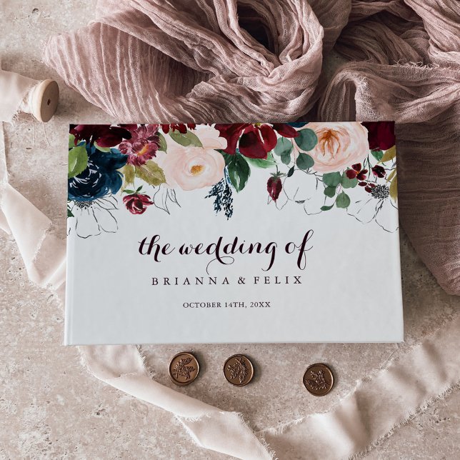 Livro De Visitas Casamento Floral de Queda Ilustrada (Criador carregado)