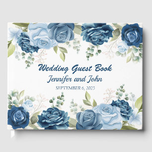 Livro De Visitas Casamento Floral de Rosas Azuis Elegante