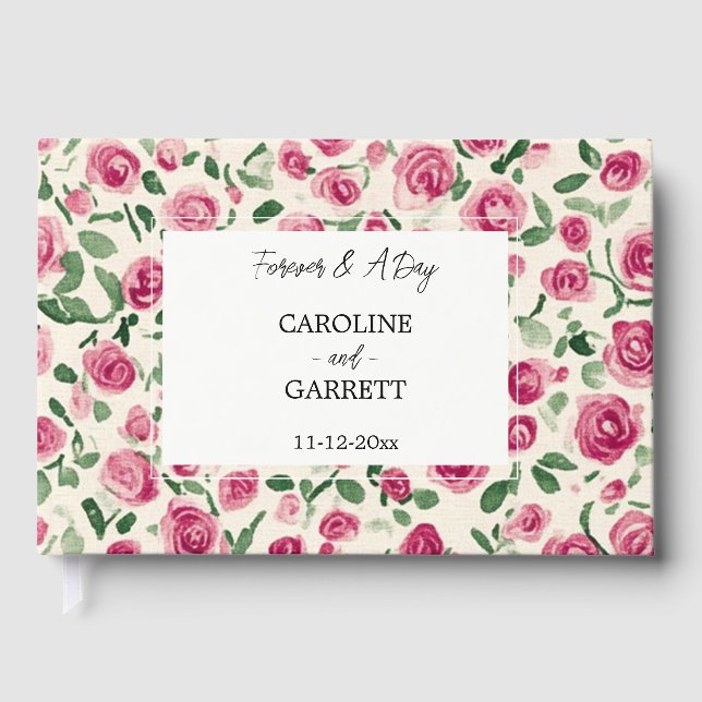 Livro De Visitas Casamento Floral de Rosas Rosa-Chic (Frente)