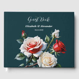 Livro De Visitas Casamento floral de rosas vermelhas brancas cor-de