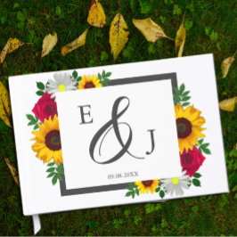Livro De Visitas Casamento Floral de Sunflower Rosa Daisy Autumn