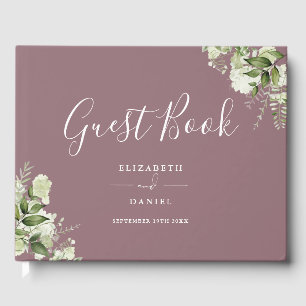 Livro De Visitas Casamento Floral de Verde Folhagem Malva