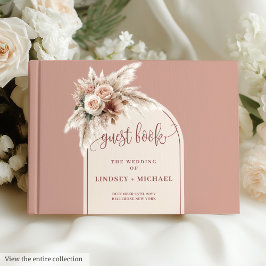 Livro De Visitas Casamento Floral do Arch Pampas Rosa Minimalista