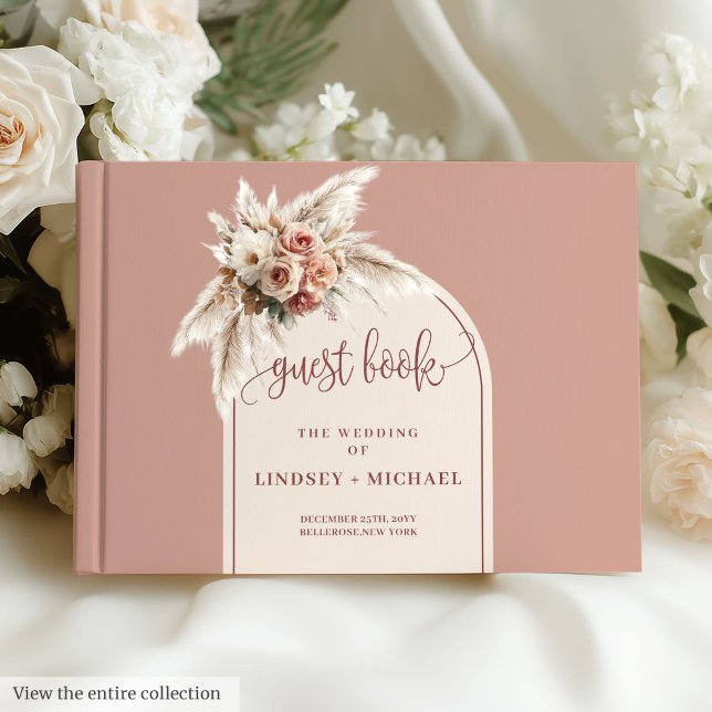 Livro De Visitas Casamento Floral do Arco Pampas Rosa Luxuoso (Luxurious Dusty Pink Pampas Arch Floral Wedding Book)