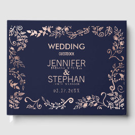 Livro De Visitas Casamento Floral Dourado Rosa Azul Elegante