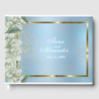 Livro De Visitas Casamento Floral Dusty Blue Shimmering