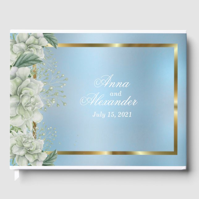 Livro De Visitas Casamento Floral Dusty Blue Shimmering (Frente)