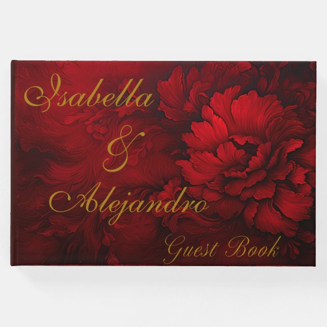 Livro De Visitas Casamento Floral Elegante Burgundy (Frente)