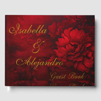 Livro De Visitas Casamento Floral Elegante Burgundy