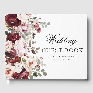 Livro De Visitas Casamento Floral Elegante Burgundy & Blush Waterco