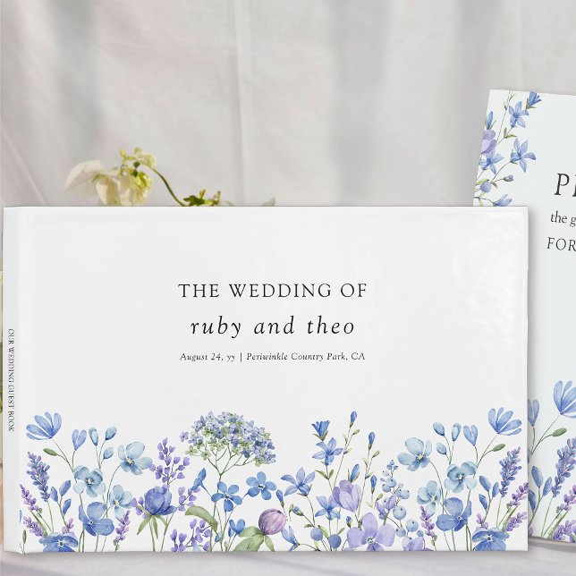 Livro De Visitas Casamento Floral Elegante De Pergueiro (Wedding Guest Book from my Lilac + Periwinkle Wildflower Wedding Collection)