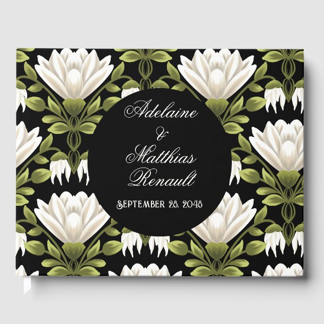 Livro De Visitas Casamento Floral Elegante Preto e Branco: Caligraf (Frente)