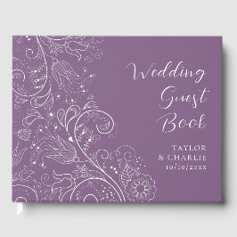 Livro De Visitas Casamento Floral Elegante Roxo Empolvado