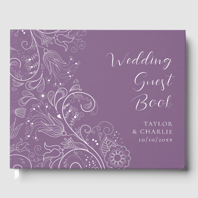 Livro De Visitas Casamento Floral Elegante Roxo Empolvado (Frente)