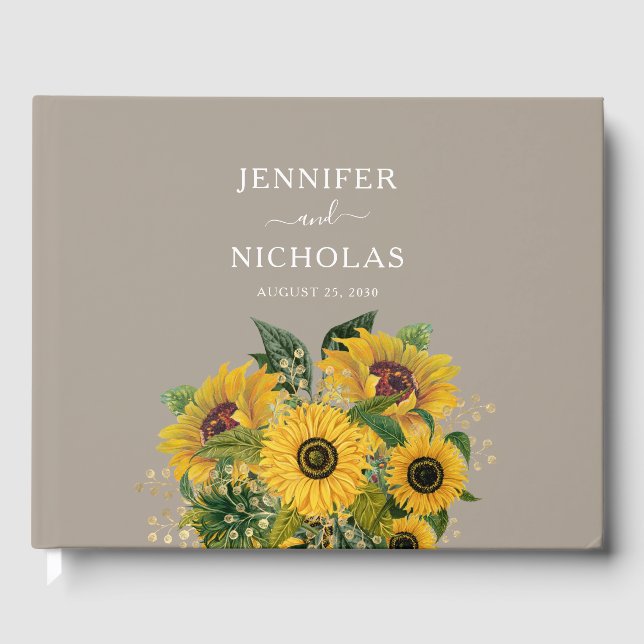 Livro De Visitas Casamento Floral Elegante Taupe (Frente)