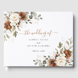 Livro De Visitas Casamento Floral Ferrugem Creme Marfim Verde Outon