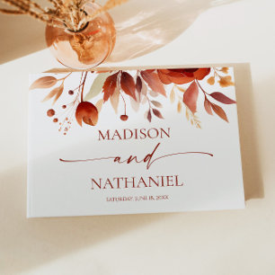 Livro De Visitas Casamento Floral Flor Burgundy Marrom Enferrujado