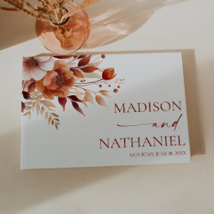 Livro De Visitas Casamento Floral Flor Roxo Ferrugem Marrom Burgund