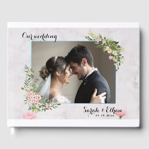 Livro De Visitas Casamento floral floral cor-de-rosa com flores de
