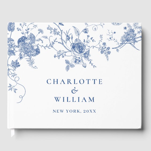 Livro De Visitas Casamento Floral Francês Azul Vitoriano Elegante (Frente)