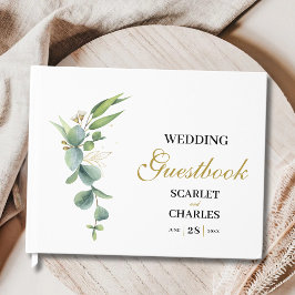 Livro De Visitas Casamento Floral Geométrico de Verde de Eucalipto