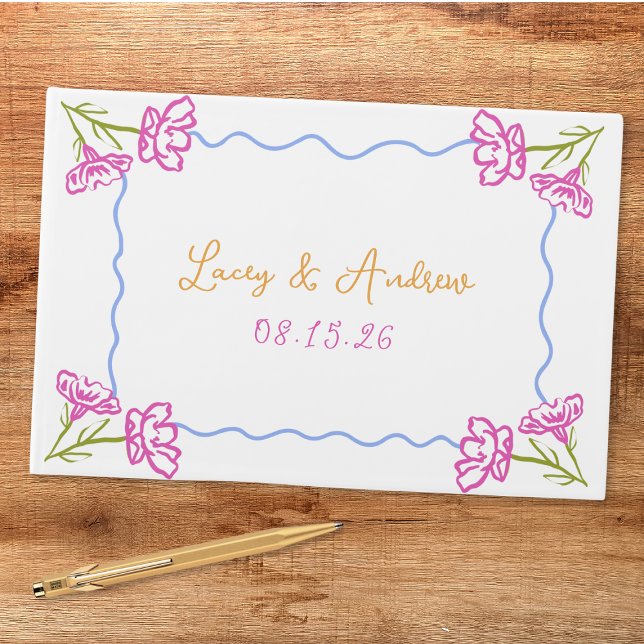 Livro De Visitas Casamento Floral Italiano de Bougainvillea (A keepsake to cherish! Personalize this Amalfi Coast-inspired guest book for your special day.)