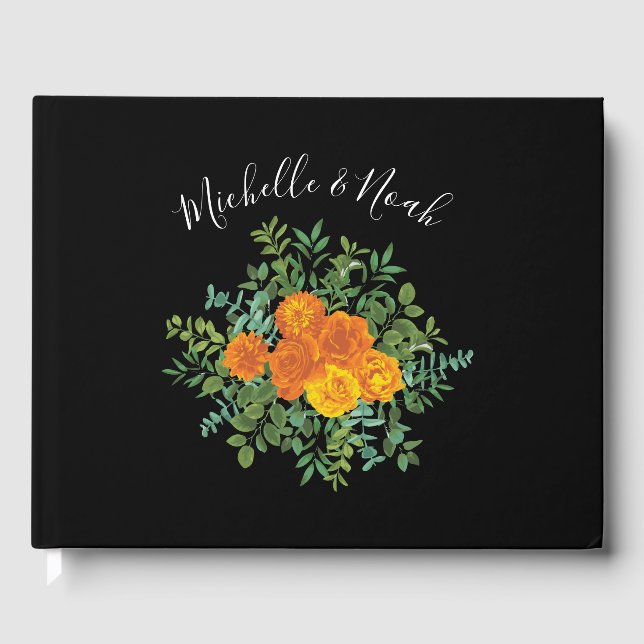 Livro De Visitas Casamento Floral Laranja e Gótico Negra (Frente)