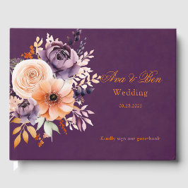 Livro De Visitas Casamento Floral Laranja Púrpura