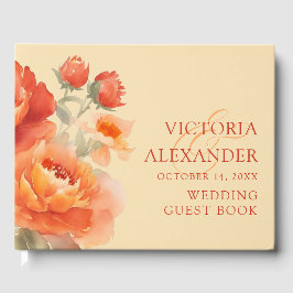 Livro De Visitas Casamento Floral Laranja Queimado