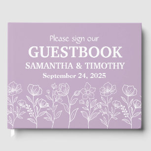 Livro De Visitas Casamento Floral Moderno da Lavanda Lilac Roxo