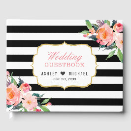 Livro De Visitas Casamento Floral Negro Branco Botânico