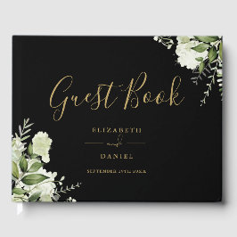 Livro De Visitas Casamento Floral Preto E Dourado