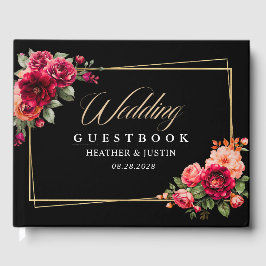 Livro De Visitas Casamento floral preto vermelho-chic