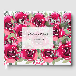 Livro De Visitas Casamento Floral Quente-Rosa Aquoso