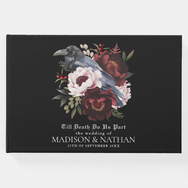 Livro De Visitas Casamento Floral Raven Raven Gótico Romântico (Frente)