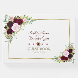 Livro De Visitas Casamento Floral Real Burgundy Marsala