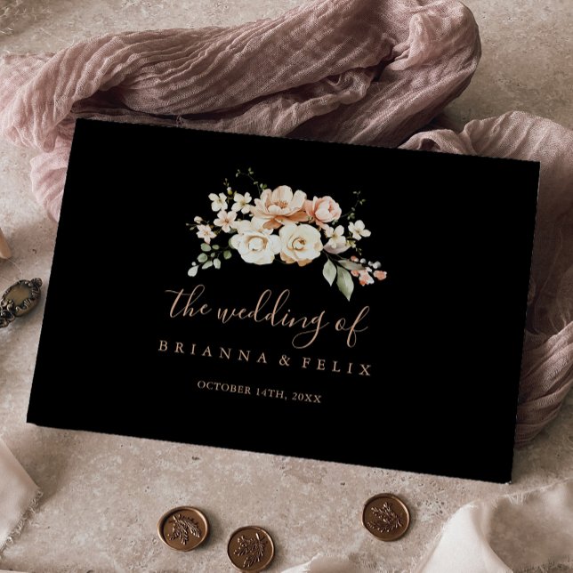 Livro De Visitas Casamento Floral Real Formal Negro (Criador carregado)
