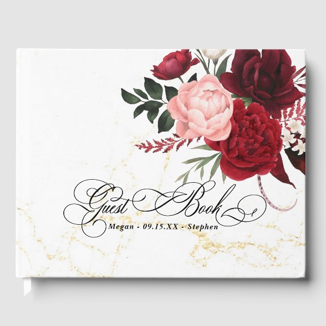 Livro De Visitas Casamento Floral Romântico de Cor da Água (Frente)
