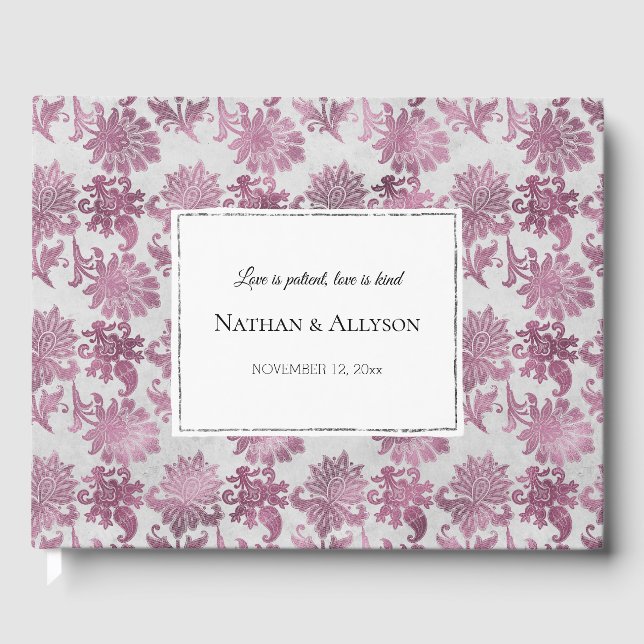 Livro De Visitas Casamento Floral Romântico de Silver Vermelho de B (Frente)