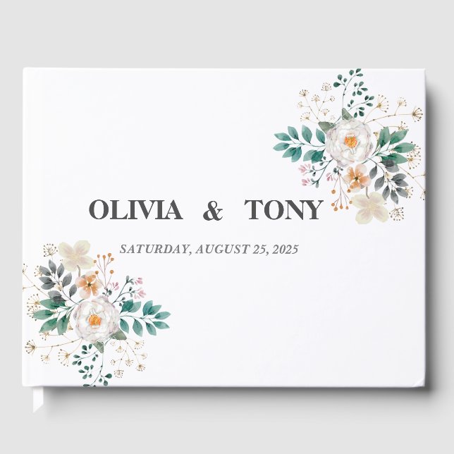Livro De Visitas Casamento Floral Romântico Simples (Frente)