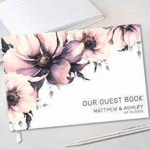 Livro De Visitas Casamento Floral Rosa Água-Marinha Boho