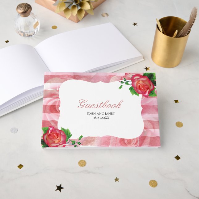 Livro De Visitas Casamento Floral Rosa da Vitória (Frente aberta)