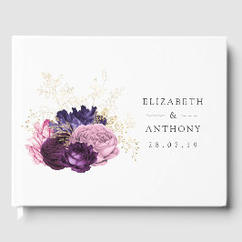 Livro De Visitas Casamento Floral Rosa e Roxo