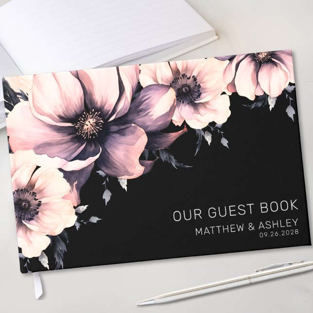 Livro De Visitas Casamento Floral Rosa-Elegante Moderno (Modern Elegant Pink Floral Wedding Guest Book )