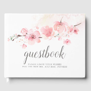 Livro De Visitas Casamento Floral Rosa-Flor-De-Cereja
