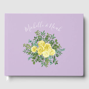 Livro De Visitas Casamento Floral Rosa Lilás Roxo & Amarelo Claro