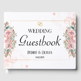 Livro De Visitas Casamento floral rosa moderno