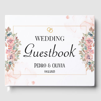 Livro De Visitas Casamento floral rosa moderno