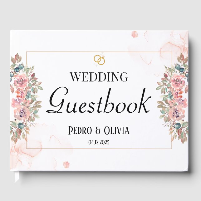 Livro De Visitas Casamento floral rosa moderno (Frente)