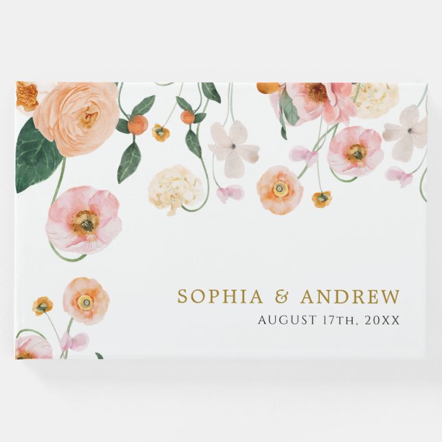 Livro De Visitas Casamento Floral Rosa Papoila (Frente)